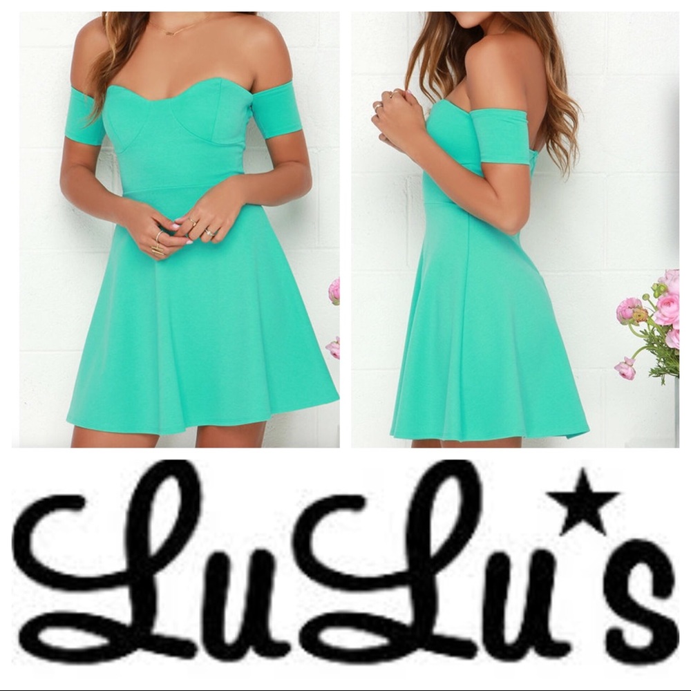 Green Off the Shoulder Lulu’s Skater Dress